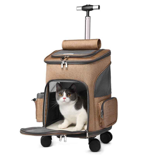Foldable Pet Trolley Backpack – Cat & Small Dog Travel Bag