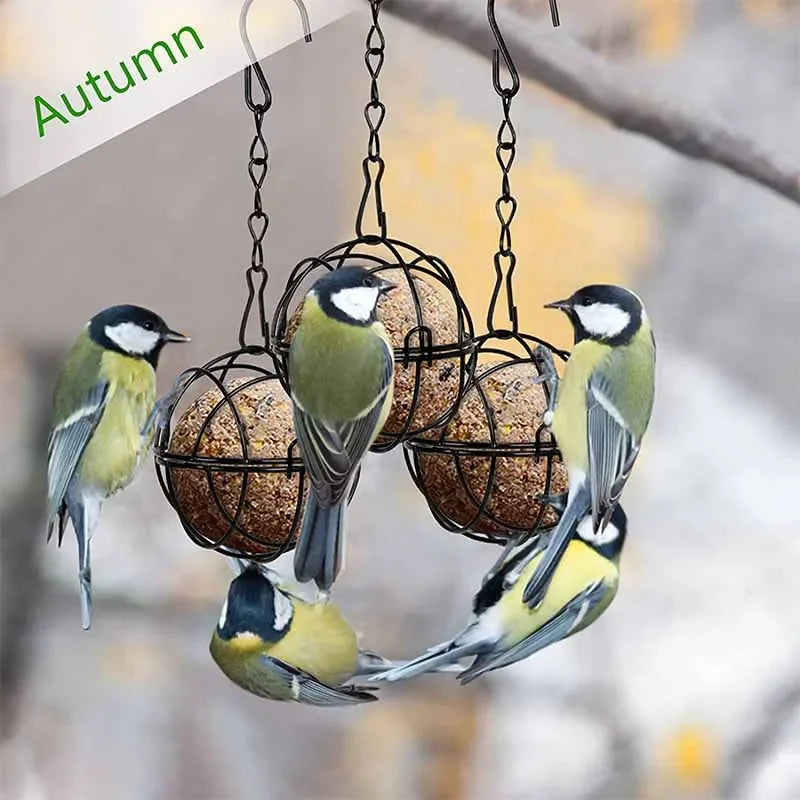 Metal Suet Ball Bird Feeder with Hanging Chain Squirrel Proof Outdoor Garden Birds Hummingbird Feeders Ball Shape Grass Feeder
