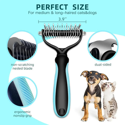 Cat Hair Removal Comb Dog Hair Removal Brush Stainless Steel Double Sided Pet Grooming Brush Removing Tangles Cat Accessories
