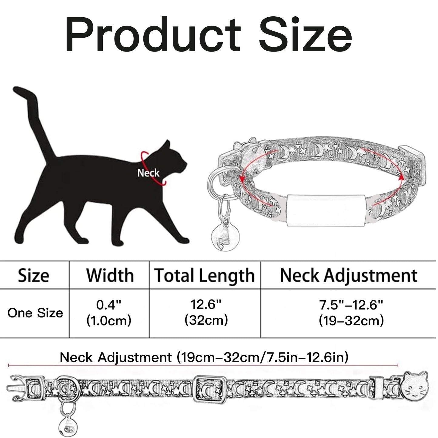 Customized Cute Glow Cat Collar Free Engraved Puppy Kitten Anti-lost Pet ID Nameplate Necklace With Bell & Moon Ornament