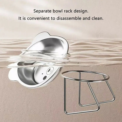 ‌304 Stainless Steel Raised Cat Bowl with 15° Elevated Design Tilted Neck Guard Healthy Feeding Shatterproof for Cats Puppies