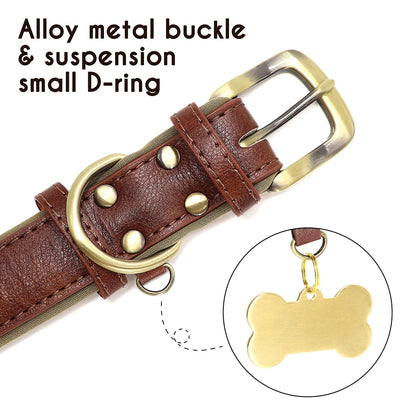 Customized PU Leather Nameplate Dog Collar Soft Padded Dogs Collars Free Engraving Name for Small Medium Large Dogs Adjustable