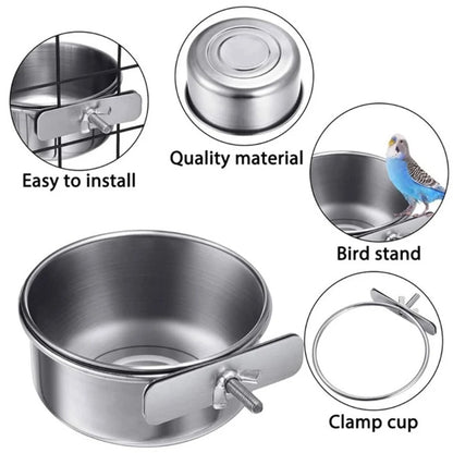 Rabbit Hamster Pet Food Dish Stainless Steel Clamp-on Water Drinker Bird Feeder Parrot Feeding Bowl Cage Cup Hanging Bowl