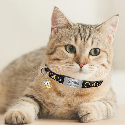 Customized Cute Glow Cat Collar Free Engraved Puppy Kitten Anti-lost Pet ID Nameplate Necklace With Bell & Moon Ornament