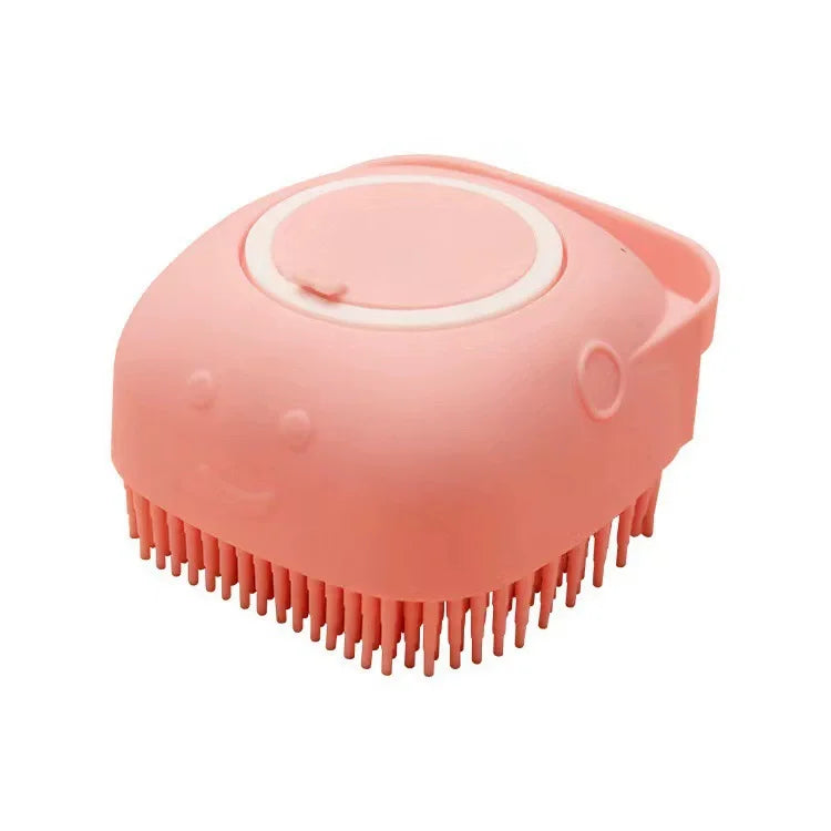 Dog Bathing Brush Pet Massage Brush Shampoo Dispenser Soft Silicone Brush Rubber Bristle for Dogs and Cats Shower Grooming Tool