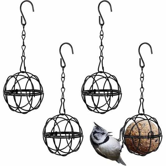 Metal Suet Ball Bird Feeder with Hanging Chain Squirrel Proof Outdoor Garden Birds Hummingbird Feeders Ball Shape Grass Feeder