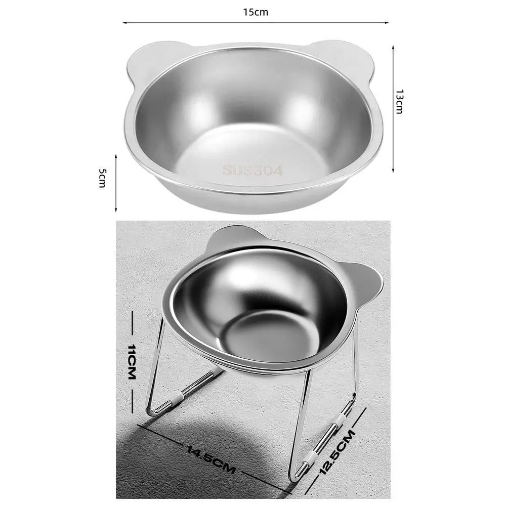 ‌304 Stainless Steel Raised Cat Bowl with 15° Elevated Design Tilted Neck Guard Healthy Feeding Shatterproof for Cats Puppies