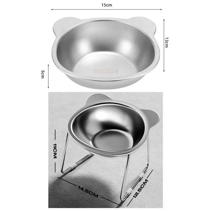 ‌304 Stainless Steel Raised Cat Bowl with 15° Elevated Design Tilted Neck Guard Healthy Feeding Shatterproof for Cats Puppies