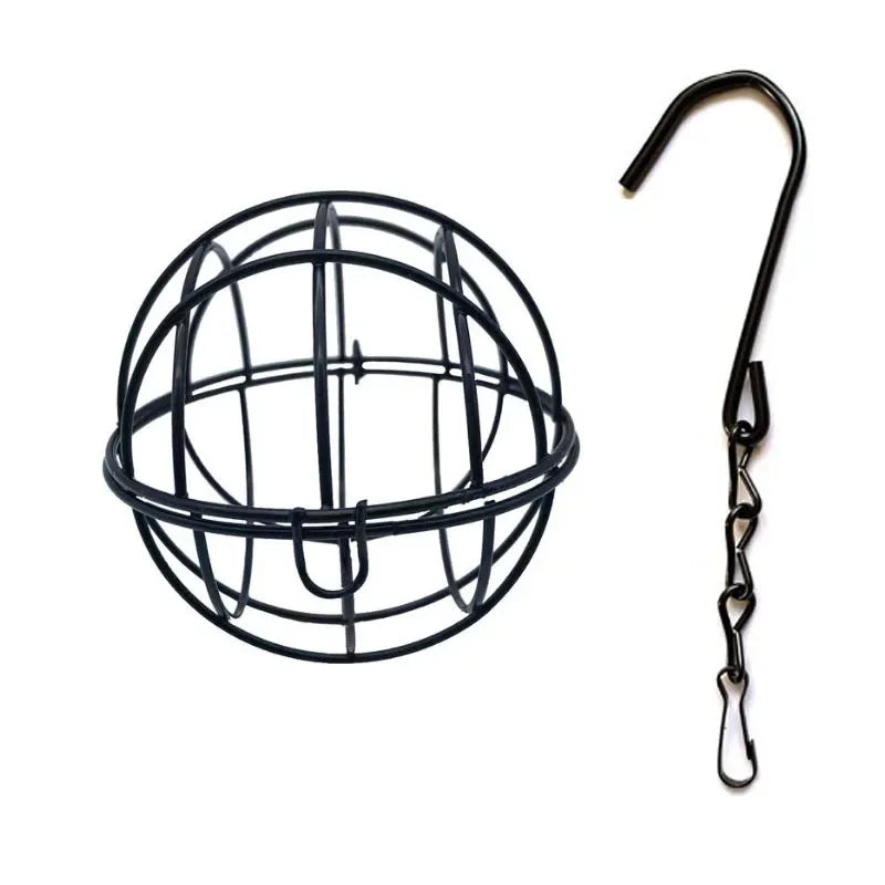 Metal Suet Ball Bird Feeder with Hanging Chain Squirrel Proof Outdoor Garden Birds Hummingbird Feeders Ball Shape Grass Feeder