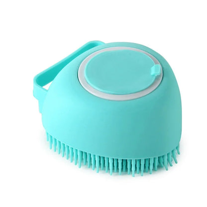 Dog Bathing Brush Pet Massage Brush Shampoo Dispenser Soft Silicone Brush Rubber Bristle for Dogs and Cats Shower Grooming Tool