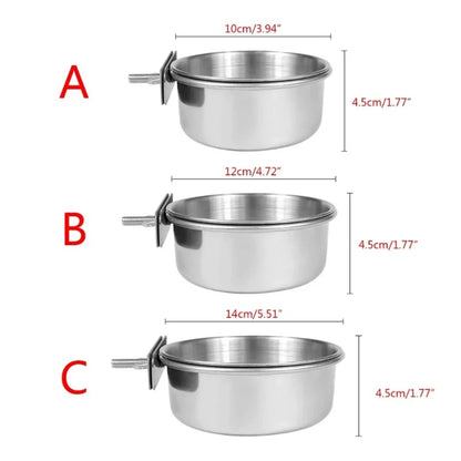 Rabbit Hamster Pet Food Dish Stainless Steel Clamp-on Water Drinker Bird Feeder Parrot Feeding Bowl Cage Cup Hanging Bowl