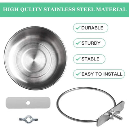 Rabbit Hamster Pet Food Dish Stainless Steel Clamp-on Water Drinker Bird Feeder Parrot Feeding Bowl Cage Cup Hanging Bowl