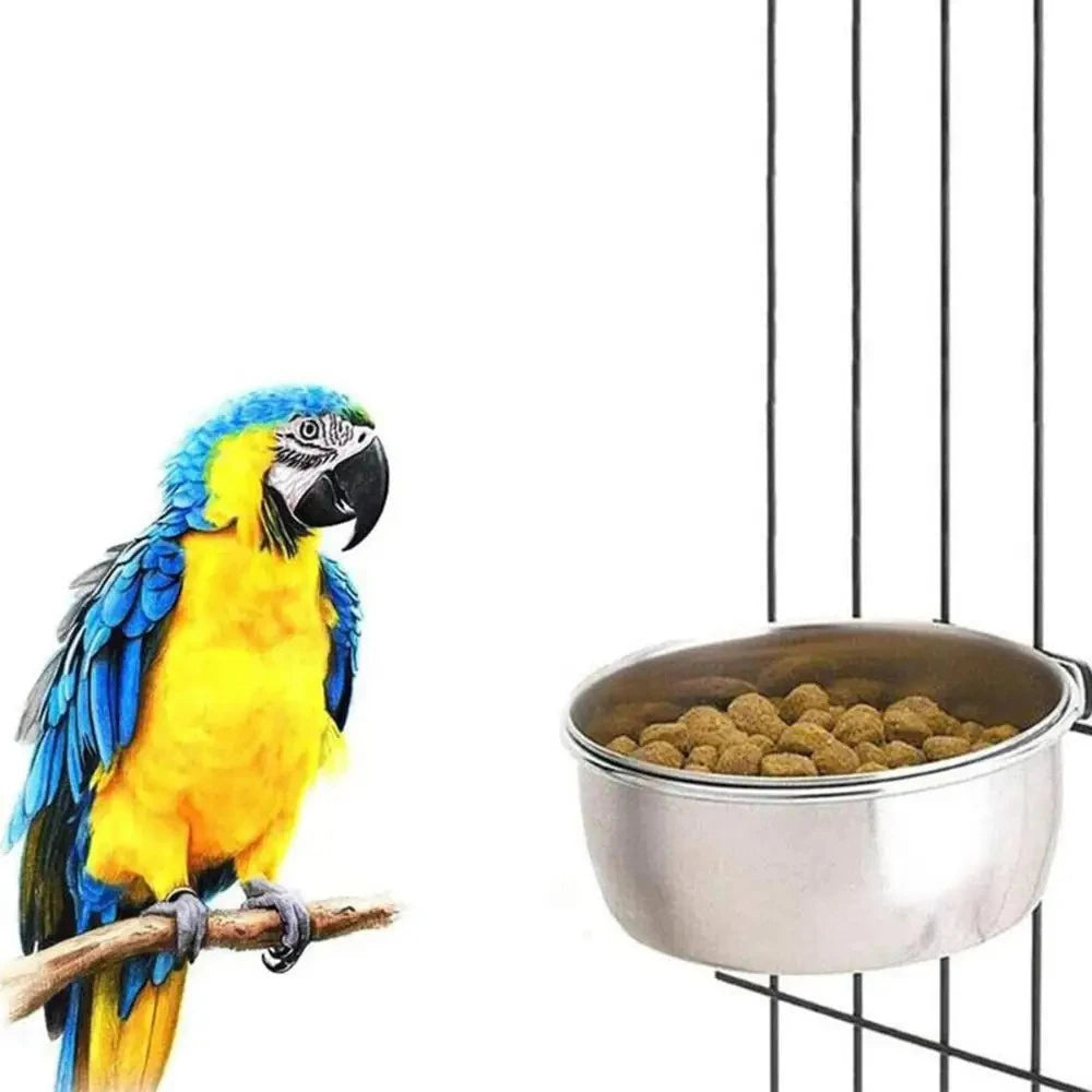 Rabbit Hamster Pet Food Dish Stainless Steel Clamp-on Water Drinker Bird Feeder Parrot Feeding Bowl Cage Cup Hanging Bowl