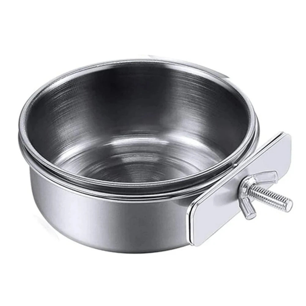 Rabbit Hamster Pet Food Dish Stainless Steel Clamp-on Water Drinker Bird Feeder Parrot Feeding Bowl Cage Cup Hanging Bowl