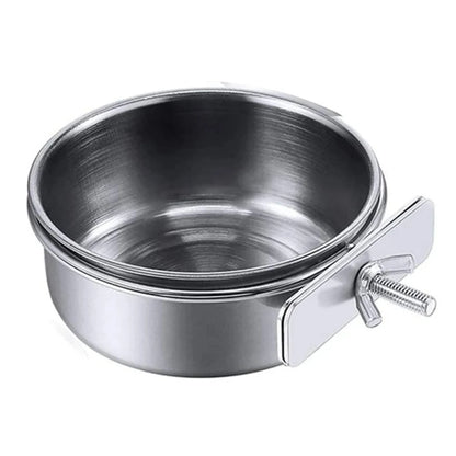 Rabbit Hamster Pet Food Dish Stainless Steel Clamp-on Water Drinker Bird Feeder Parrot Feeding Bowl Cage Cup Hanging Bowl
