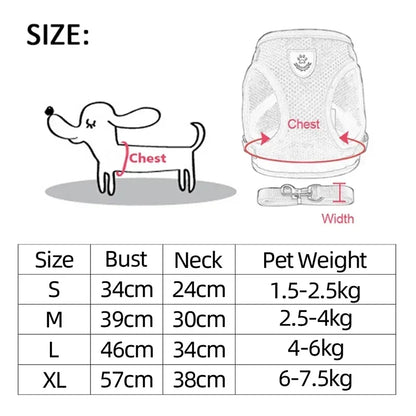 Adjustable Mesh Pet Harness with Leash, Polyester Vest Type Walking Strap for Small Medium Cats Dogs