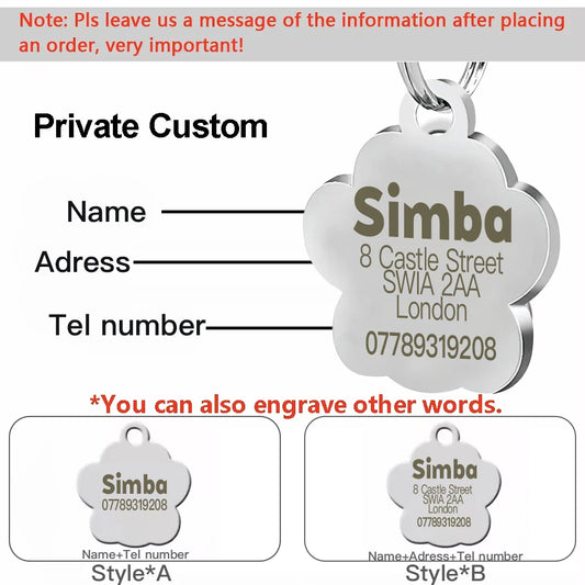 Free Personalized Dog Cat Plate Tags Engraved Puppy Pet ID Name Collar Tag Alloy Paw Glitter Pendant Pets Dogs Accessories