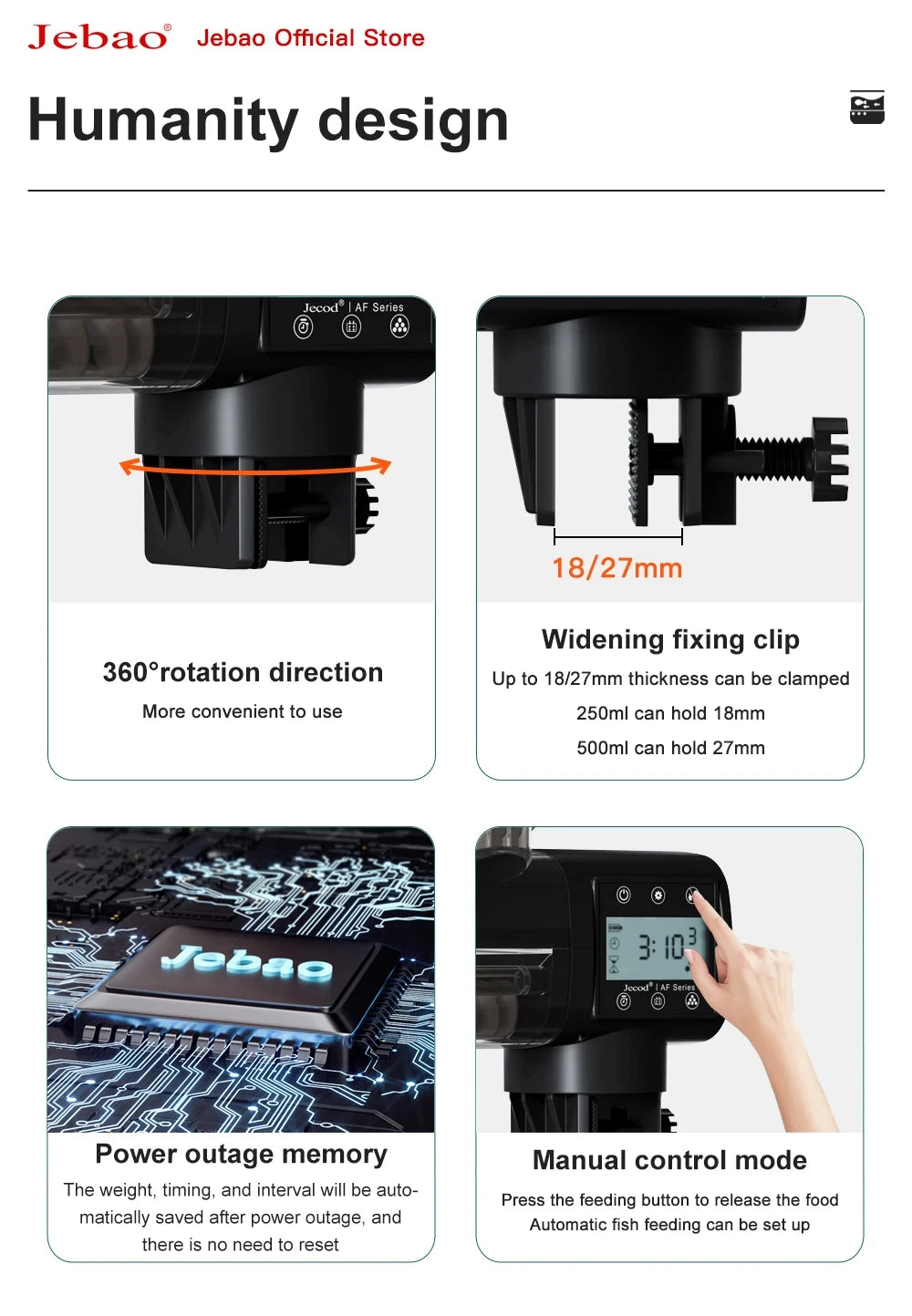 Jebao Jecod New Aquarium Fish Tank Feeder Intelligent Automatic Feeder Digital Timing Fish Tank Accessories Fish Feeding