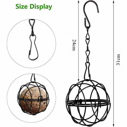 Metal Suet Ball Bird Feeder with Hanging Chain Squirrel Proof Outdoor Garden Birds Hummingbird Feeders Ball Shape Grass Feeder