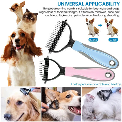 Cat Hair Removal Comb Dog Hair Removal Brush Stainless Steel Double Sided Pet Grooming Brush Removing Tangles Cat Accessories