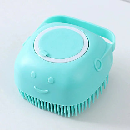 Dog Bathing Brush Pet Massage Brush Shampoo Dispenser Soft Silicone Brush Rubber Bristle for Dogs and Cats Shower Grooming Tool